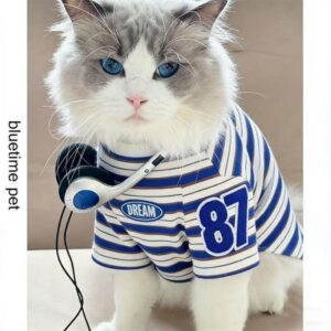 Cat Summer T-Shirt: Breathable Striped Tee for Cats...