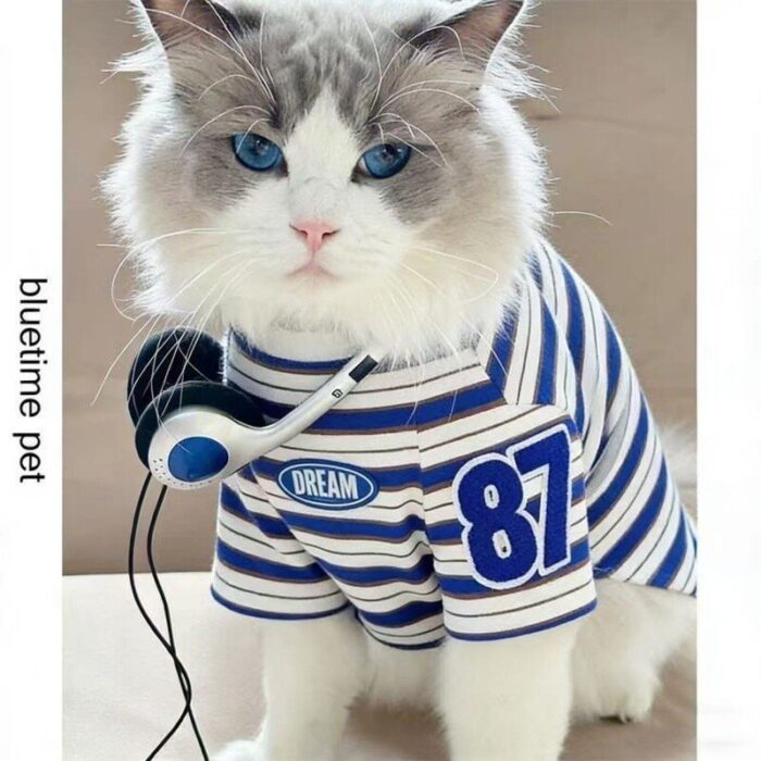 Cat Summer T-Shirt: Breathable Striped Tee for Cats...