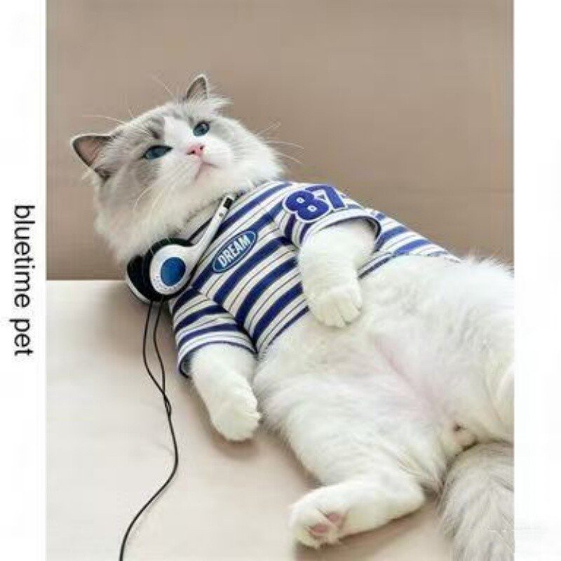 Cat Summer T-Shirt: Breathable Striped Tee for Cats...