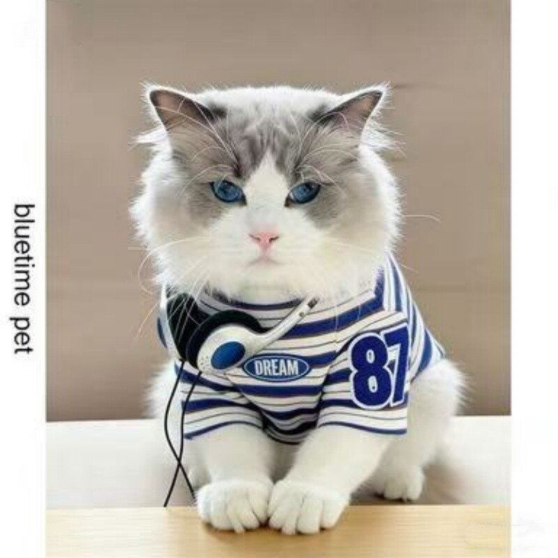 Cat Summer T-Shirt: Breathable Striped Tee for Cats...