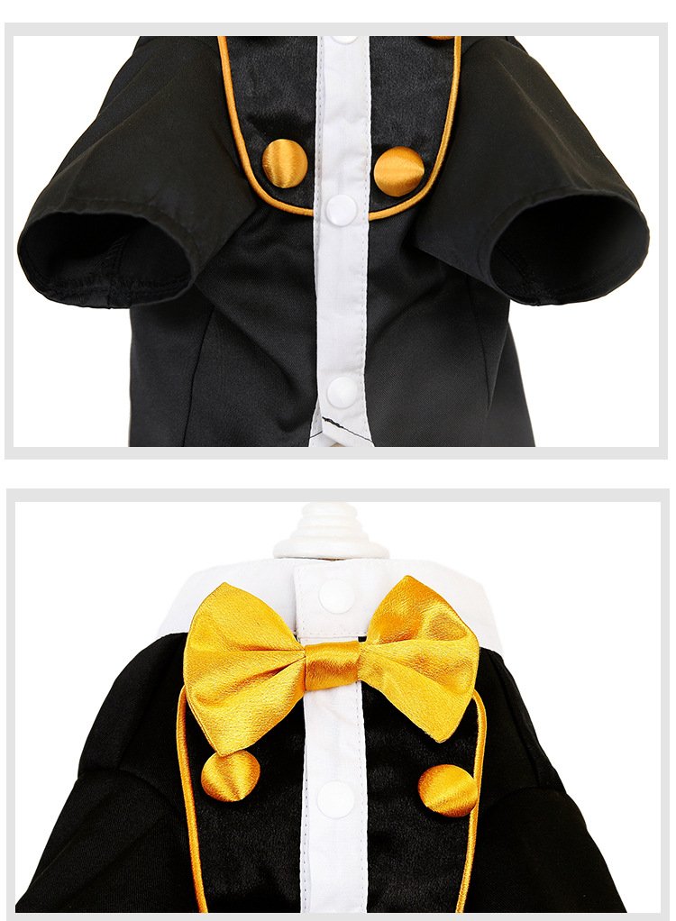 New Dog Tuxedo Pet Tailcoat Cat & Dog Formal Wear with Large Gold Eye-Catching Bow Tie Dog Suit
