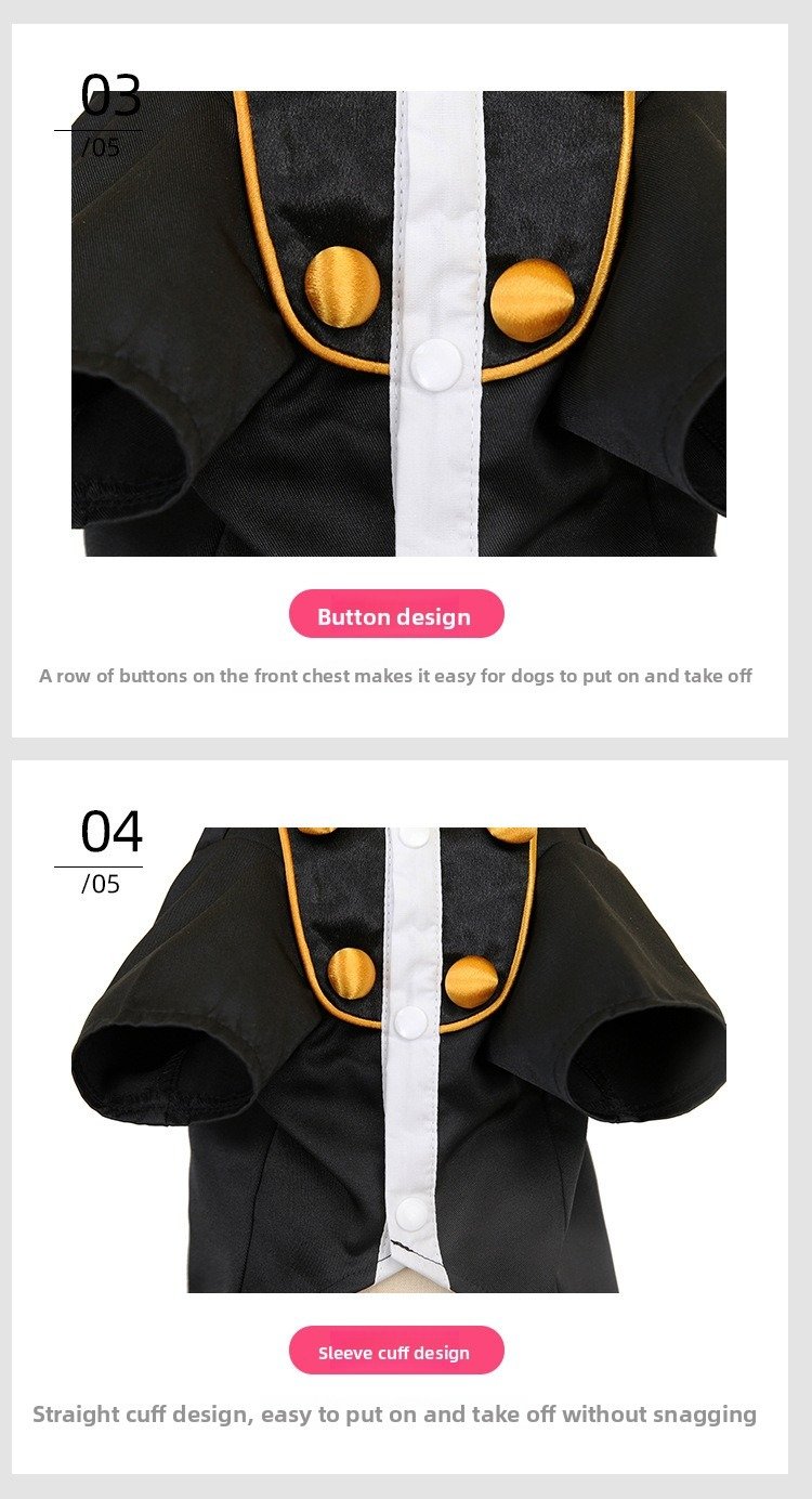 New Dog Tuxedo Pet Tailcoat Cat & Dog Formal Wear with Large Gold Eye-Catching Bow Tie Dog Suit