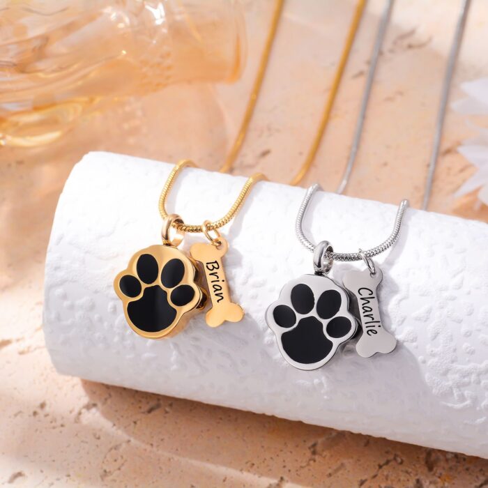 Cross-border bestseller stainless steel titanium steel necklace with paw print pendant, openable cremation urn keepsake, pet paw print necklace