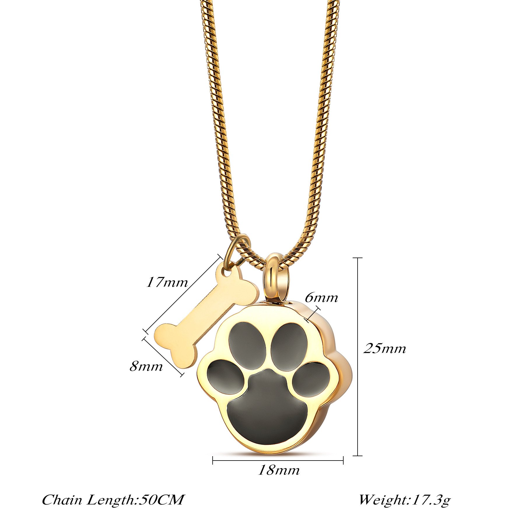 Cross-border bestseller stainless steel titanium steel necklace with paw print pendant, openable cremation urn keepsake, pet paw print necklace