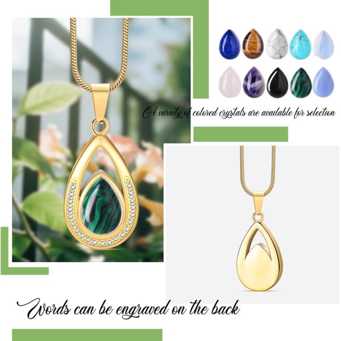 Cross-border European & American natural stone inlaid memorial pendant, openable stainless steel perfume bottle, memorial cremation urn necklace