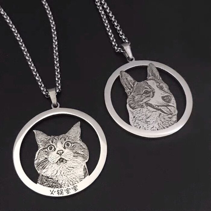 Pet Memorial Necklace, Custom Photo Engraved Round...