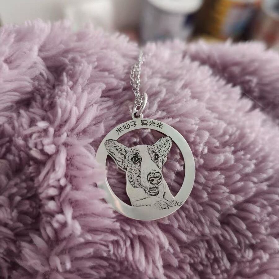 Pet Memorial Necklace, Custom Photo Engraved Round...