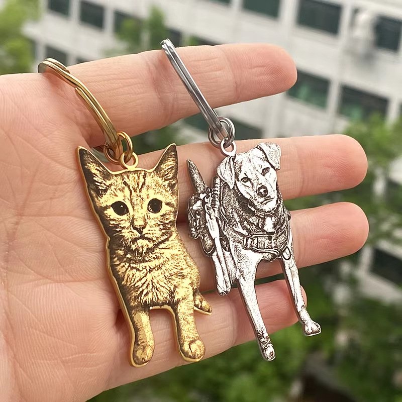 Pet Memorial Keychain: Custom Photo Stainless Steel Cat...