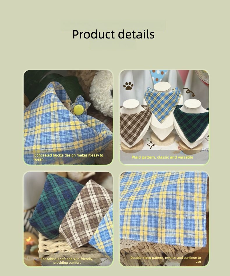 Product Name: Pet Bib Bandana, Plaid Cat & Dog...