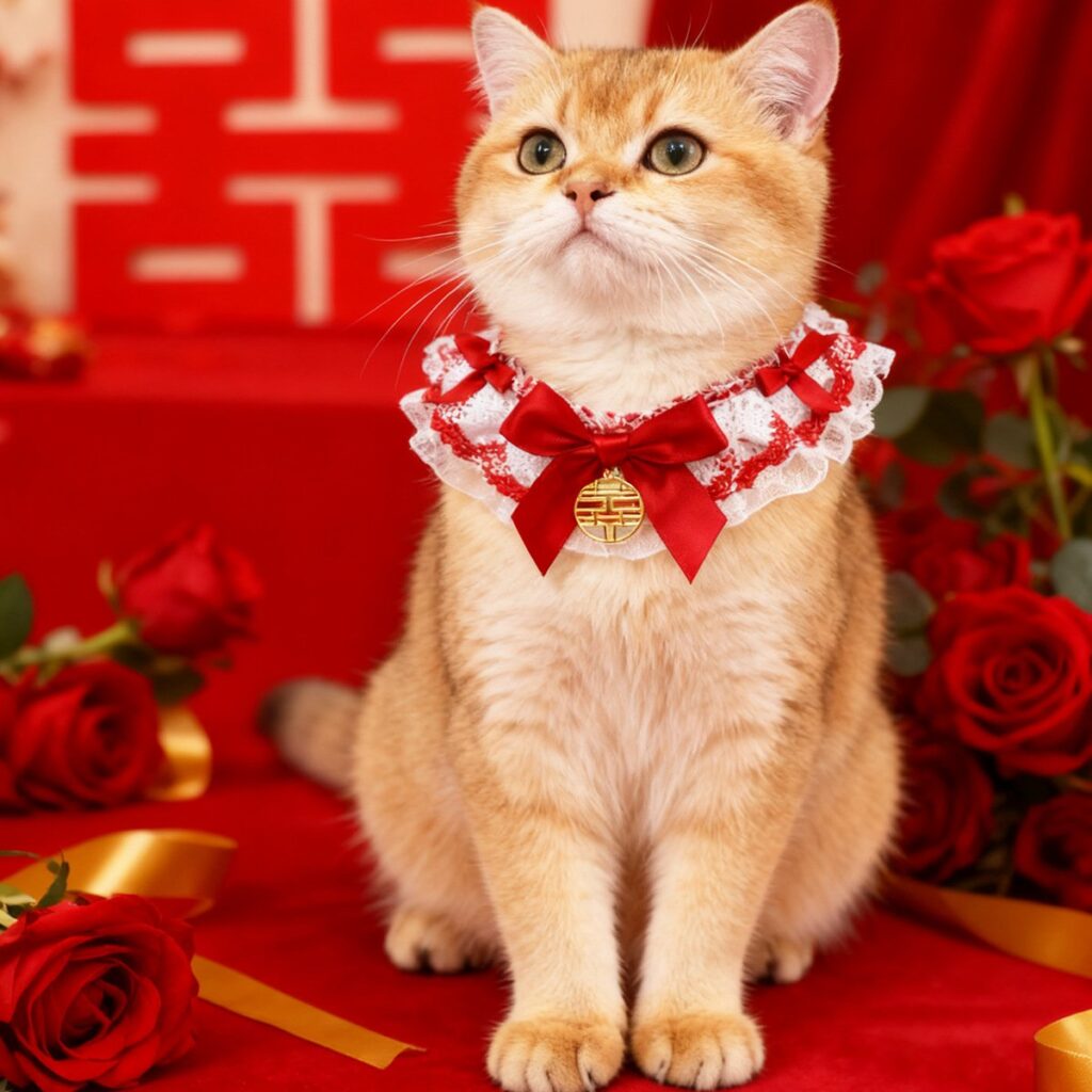 Red Festive Wedding Pet Bib Bandana, Collar Scarf for Dogs & Cats