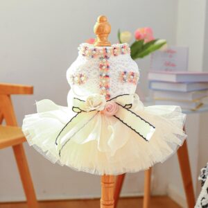 Pet Tweed Dress with 3D Floral Detail for