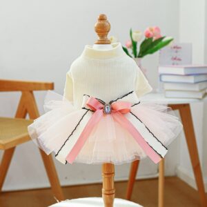 Pet Tweed Dress with 3D Floral Detail for
