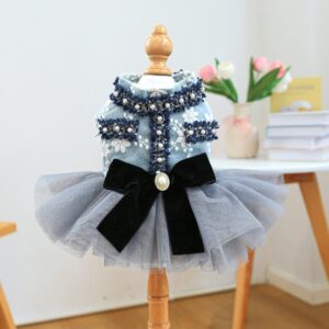 Pet Tweed Dress with 3D Floral Detail for