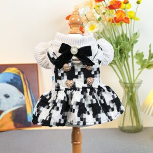 Pet Tweed Dress with 3D Floral Detail for