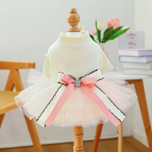 Pet Tweed Dress with 3D Floral Detail for