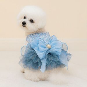 Pet Tutu Dress Blue Galaxy Bridal Gown for