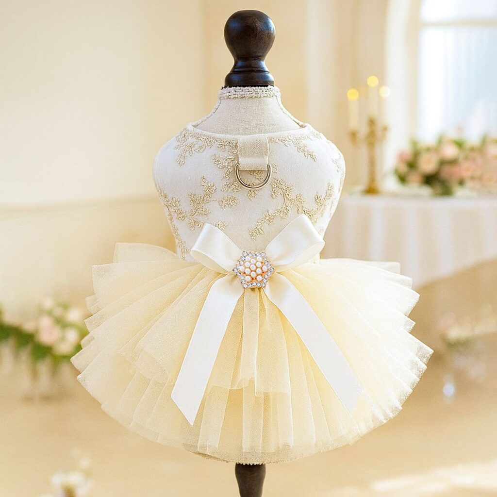Tulle Formal Gown with Harness, Luxury Pet Wedding Outfit