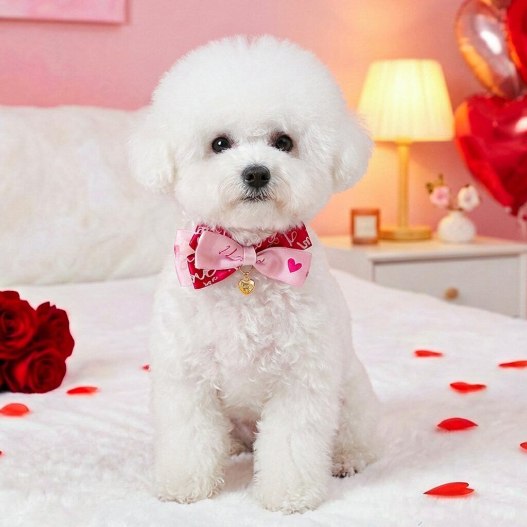 Valentine's Day PU Leather Pet Collar with Bow Tie for Small Dogs & Cats